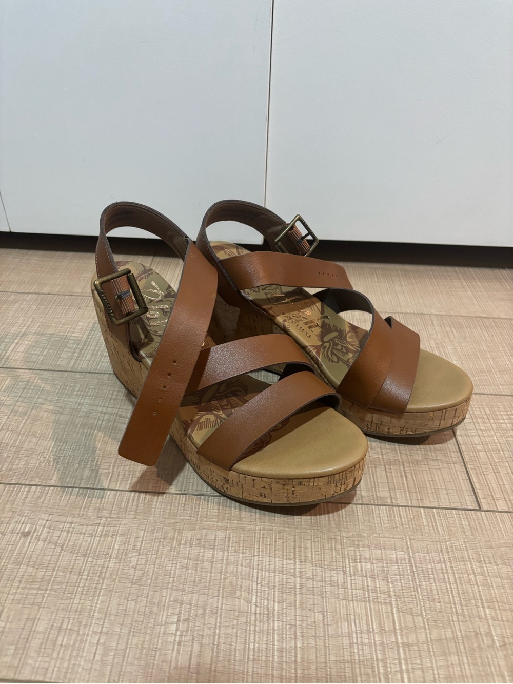 Cork Wedge Sandals with Adjustable Ankle Strap